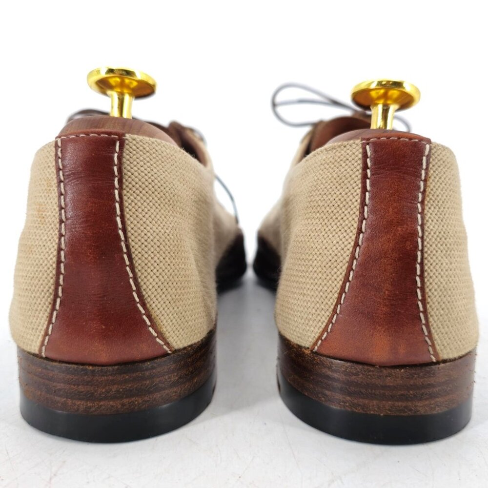 A. Testoni Italy Mens 9D Dress Shoes Beige Brown Canvas Leather Luxury Oxfords - Picture 7 of 11